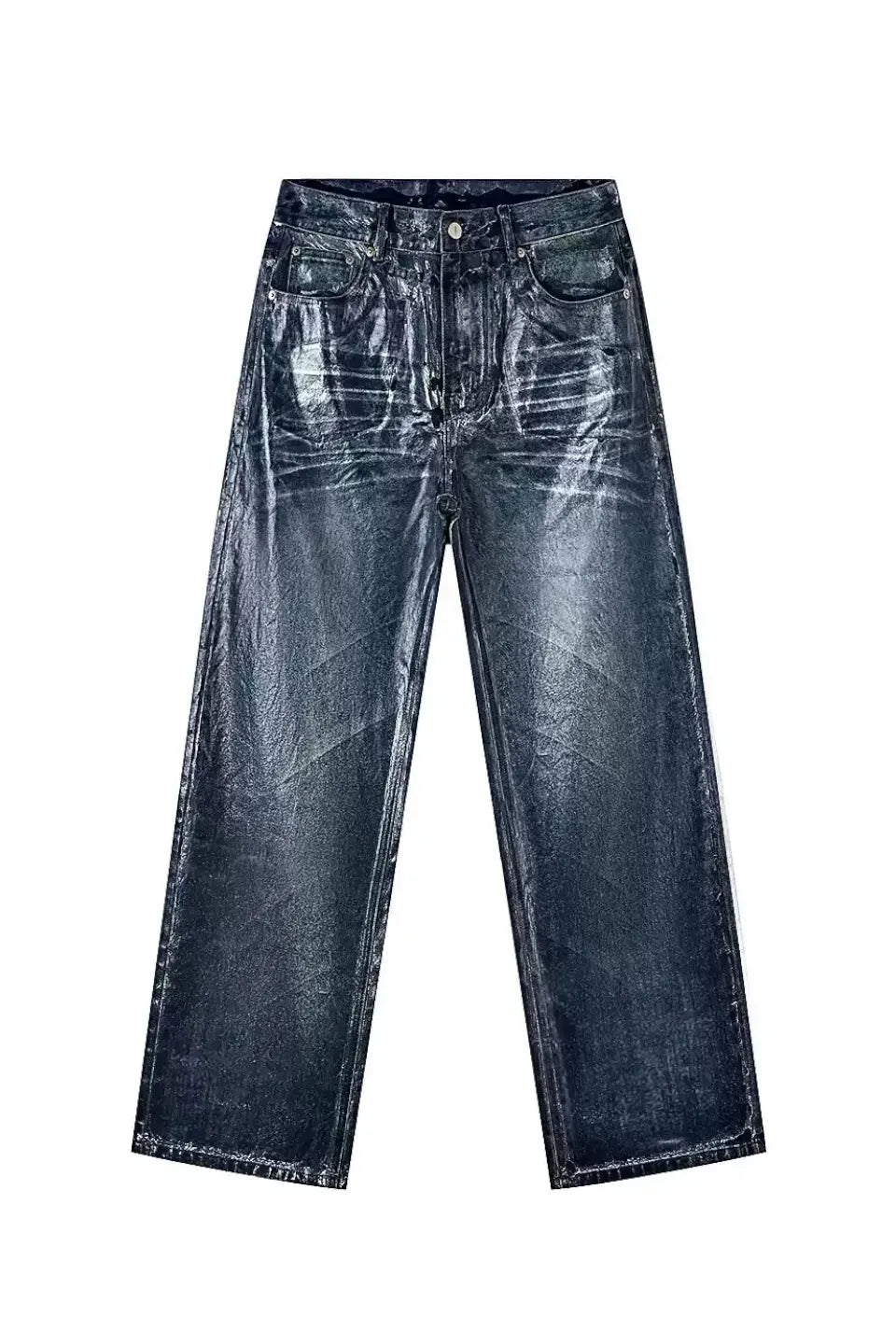 Waxed Blue Gel 3D Whisker Wide Jeans
