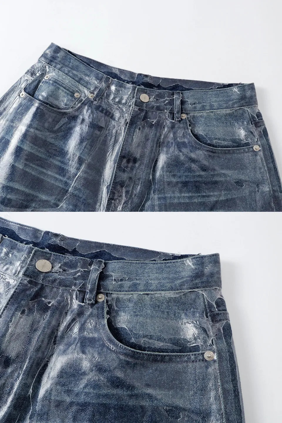 Waxed Blue Gel 3D Whisker Wide Jeans