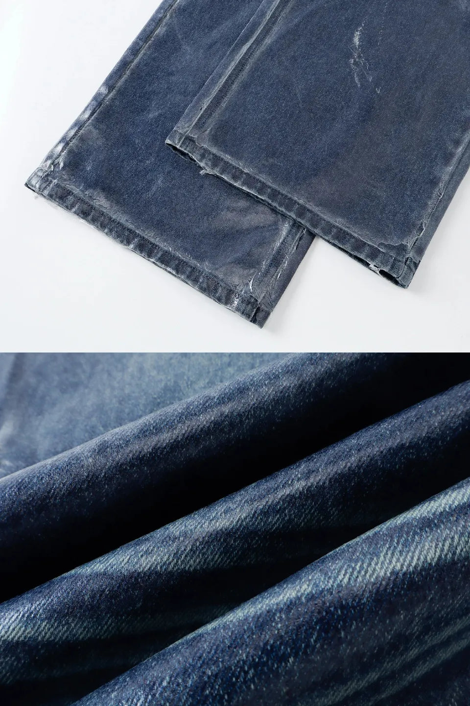Waxed Blue Gel 3D Whisker Wide Jeans