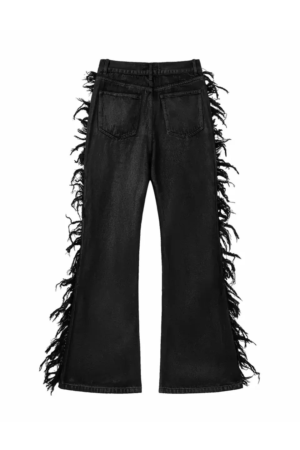 Waxed Coated Raw Edge Distressed Flared Jeans