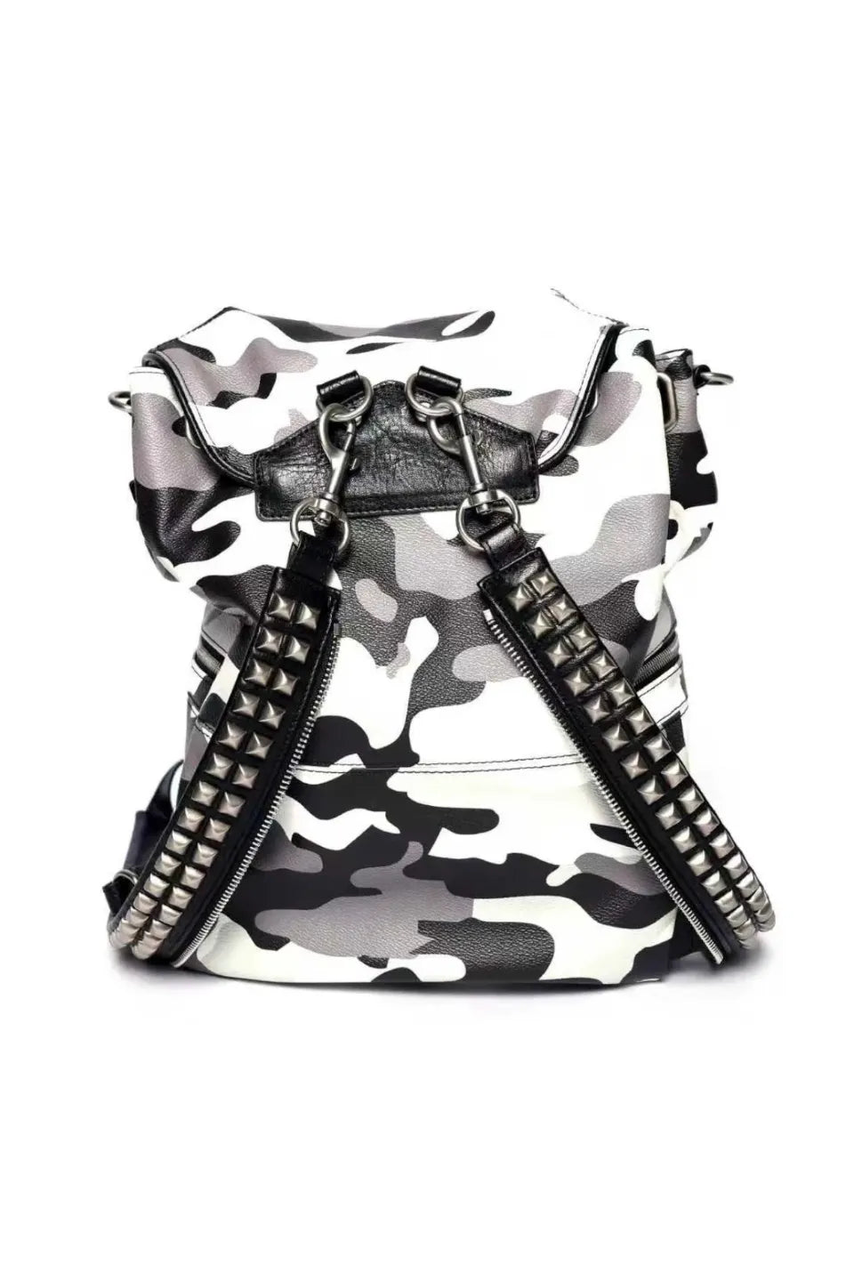 White Camo Rivet Zipper Backpack