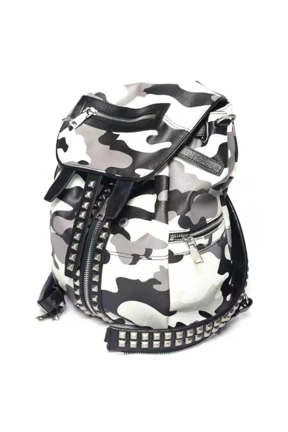 White Camo Rivet Zipper Backpack