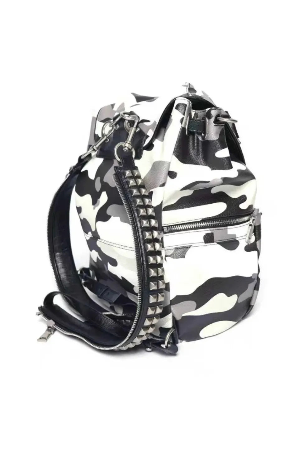 White Camo Rivet Zipper Backpack