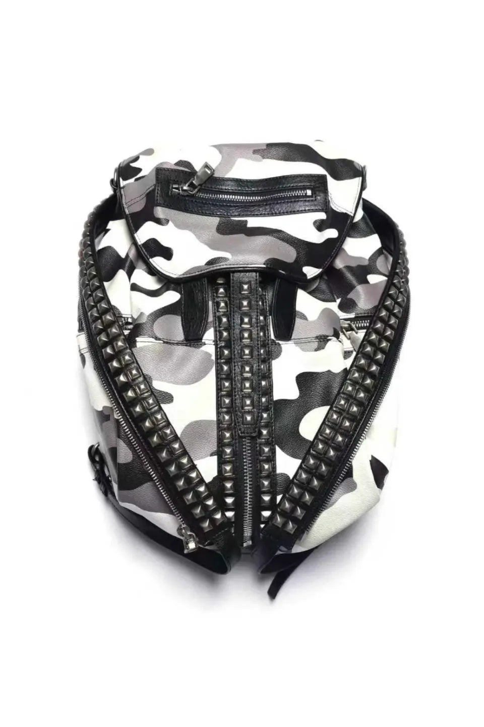 White Camo Rivet Zipper Backpack