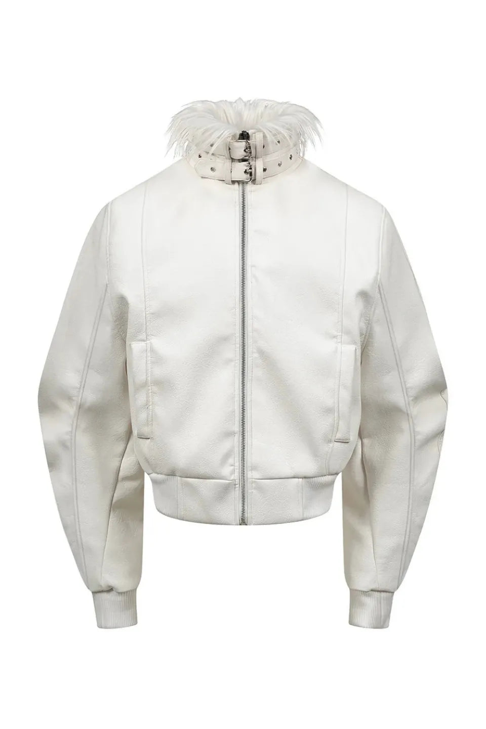 White Devil Fur Collar Leather Jacket