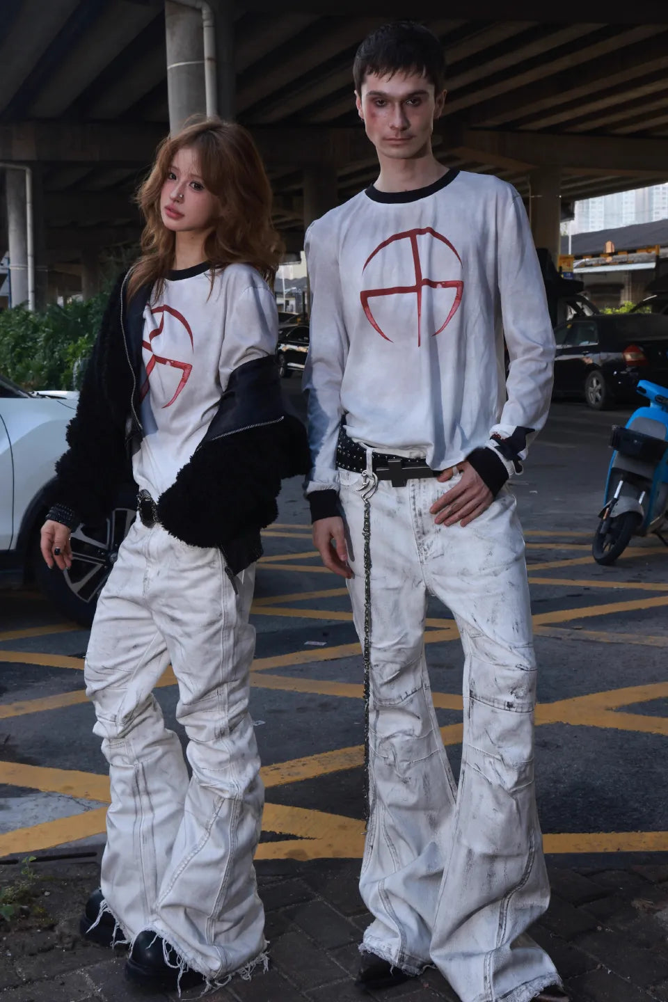 White Distressed Flare Denim Pants