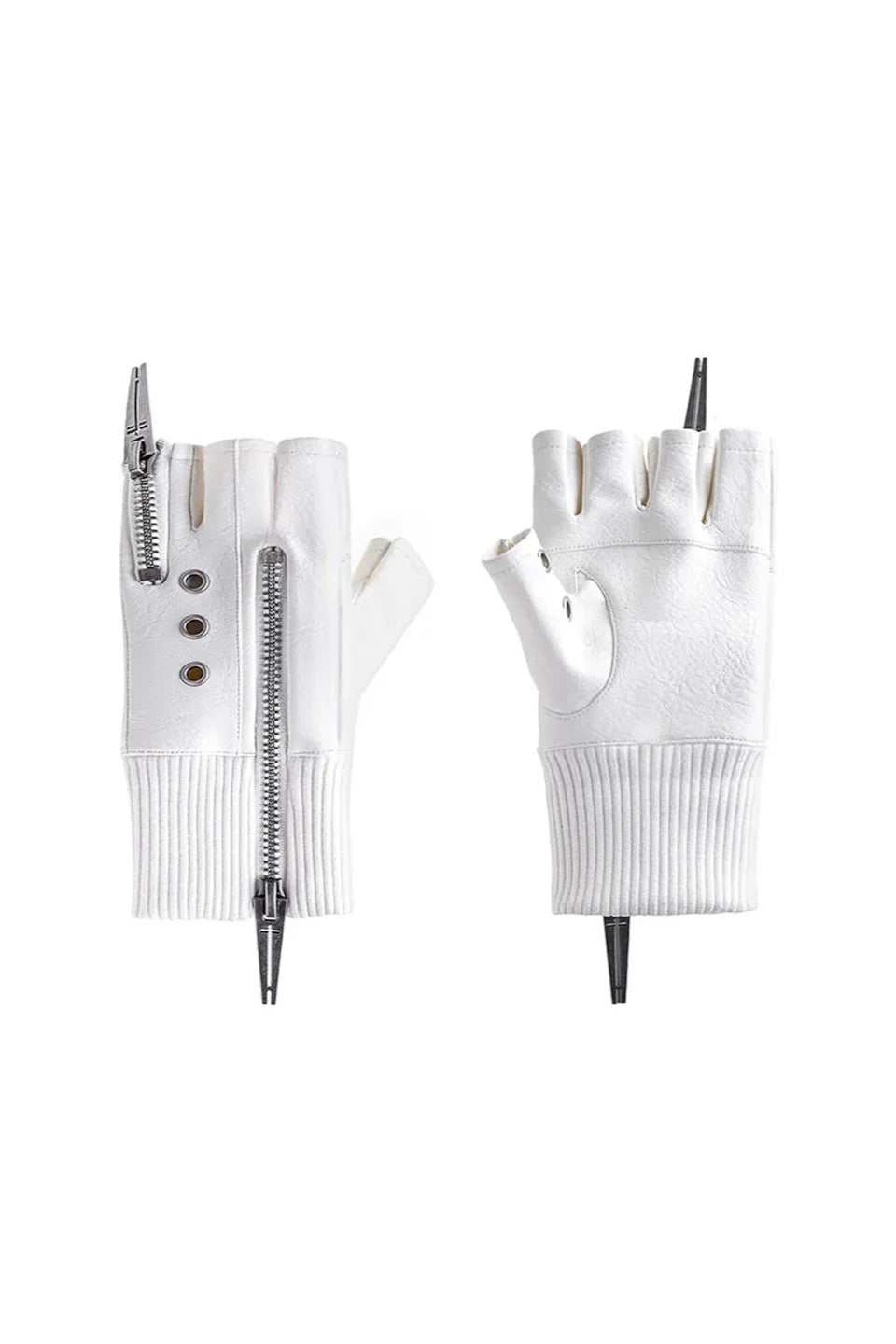 White Double Zipper Layered Gloves