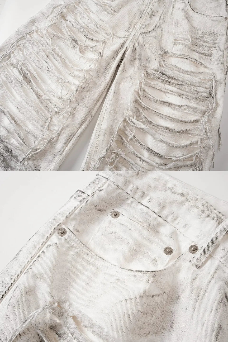 White Waxed Shredded Cutout Shorts