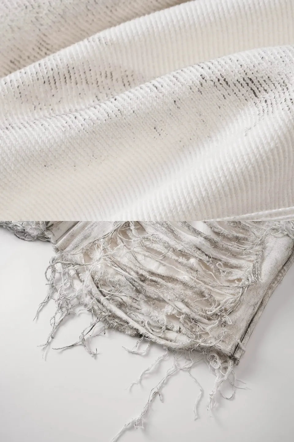 White Waxed Shredded Cutout Shorts