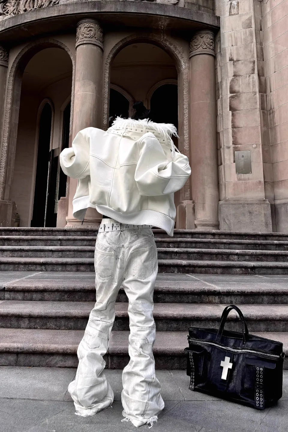 White Distressed Flare Denim Pants