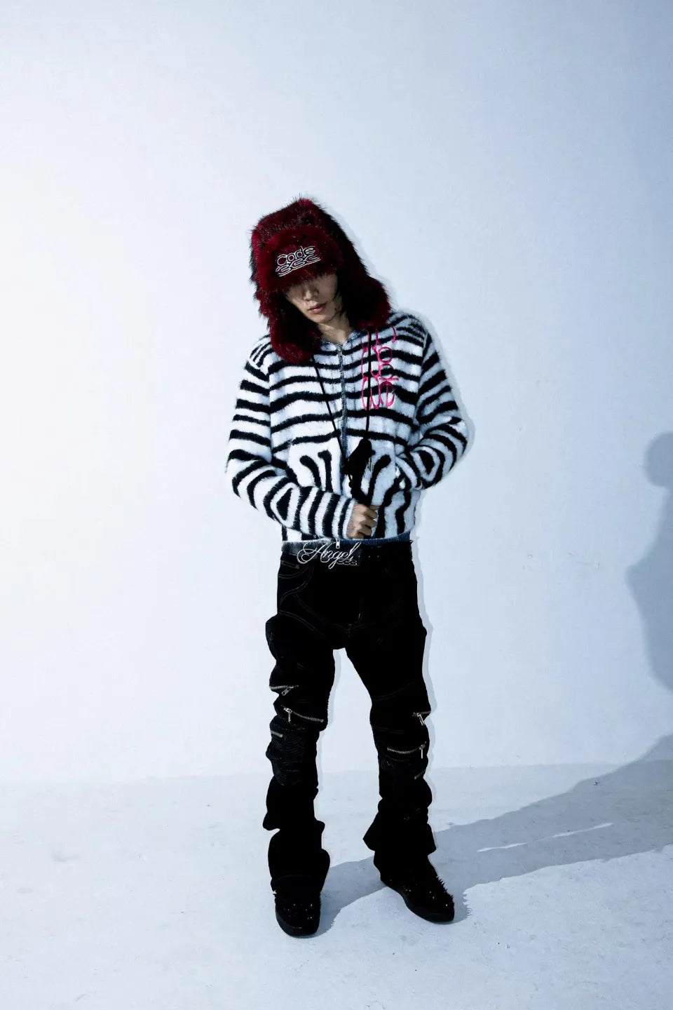 Zebra Print Faux Fur Hoodie