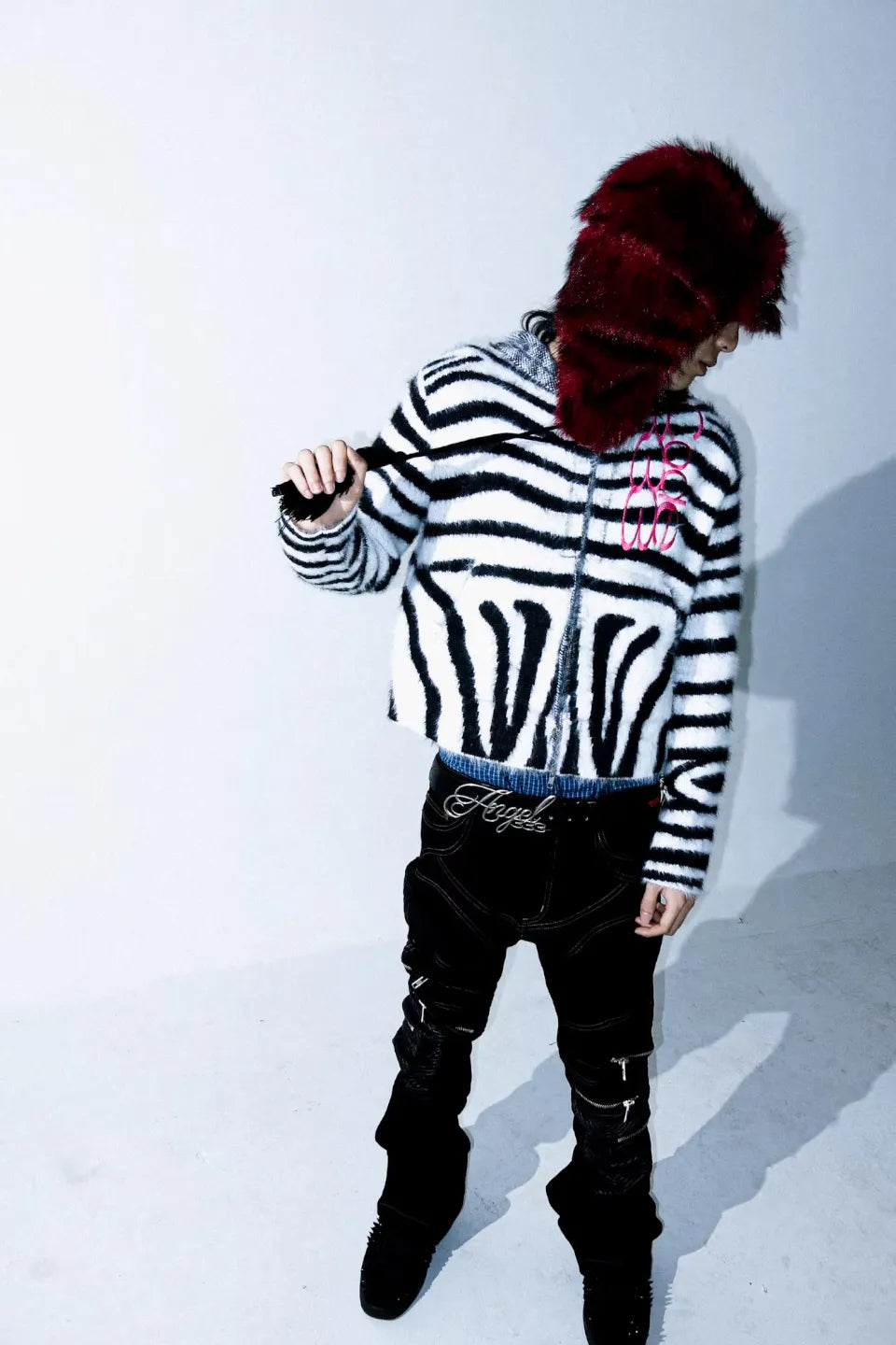 Zebra Print Faux Fur Hoodie