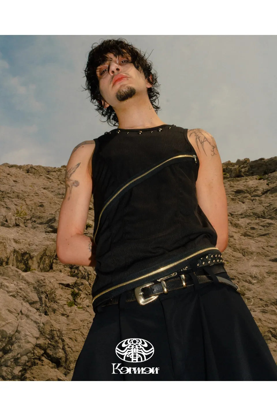 Zip Detail Studs Tank Top