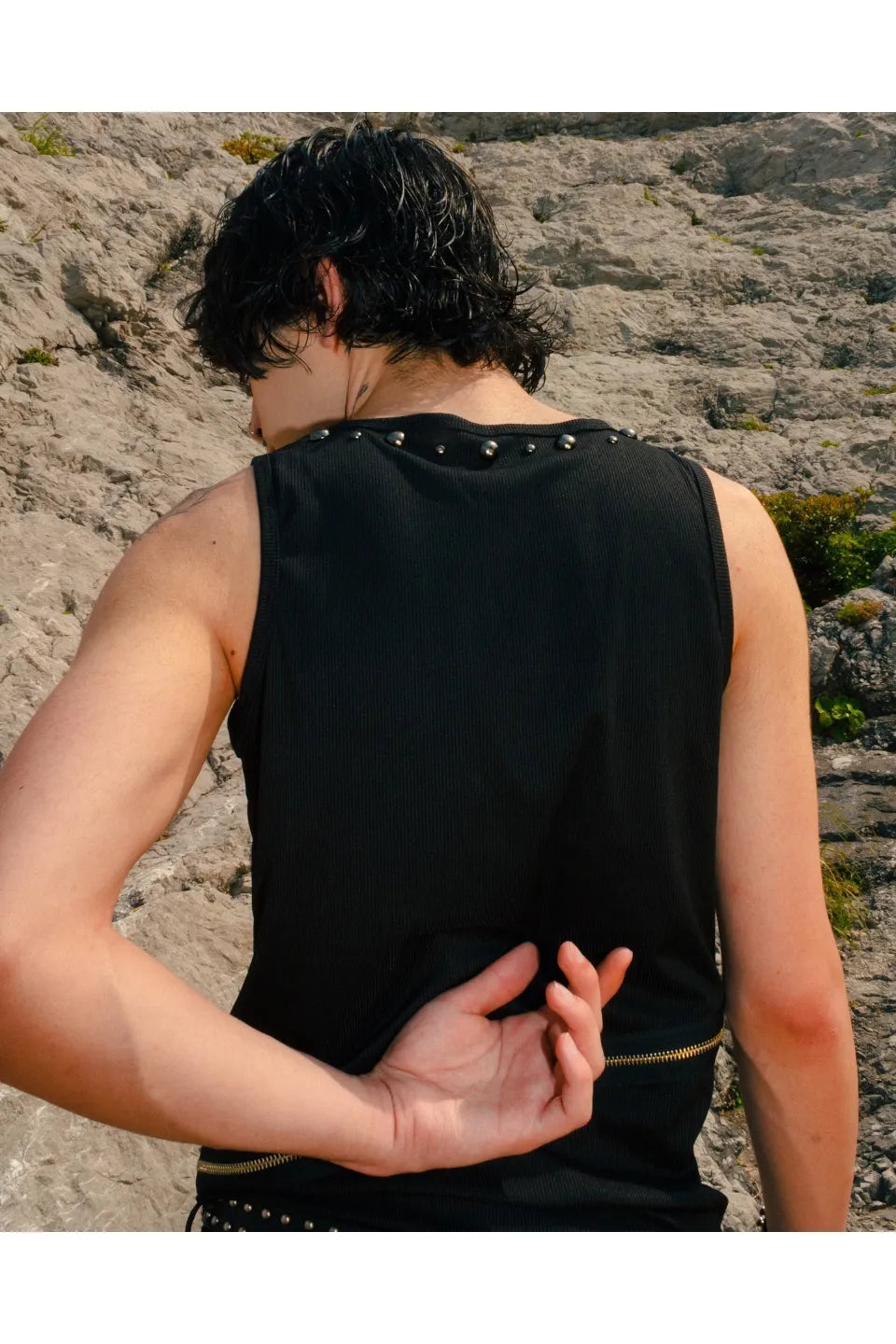 Zip Detail Studs Tank Top