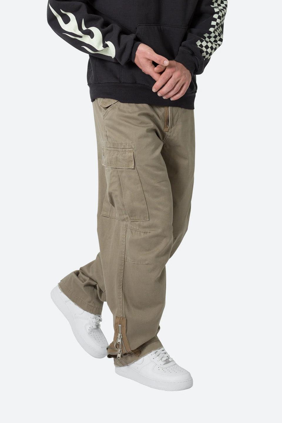 Zipper Denim Cargo Pants - khaki / S