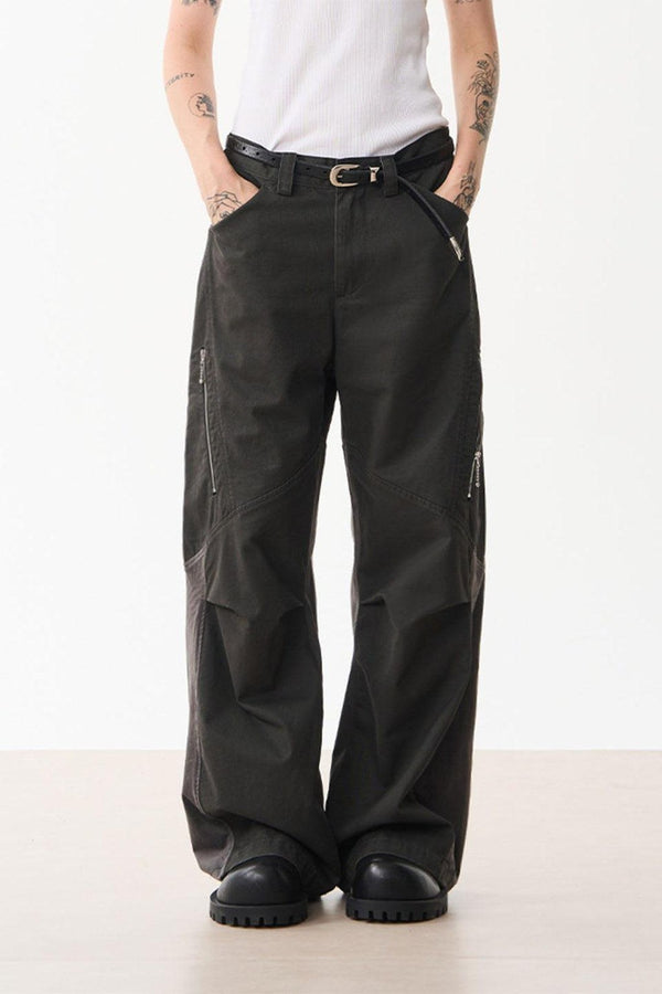 Zipper Pleated Trousers