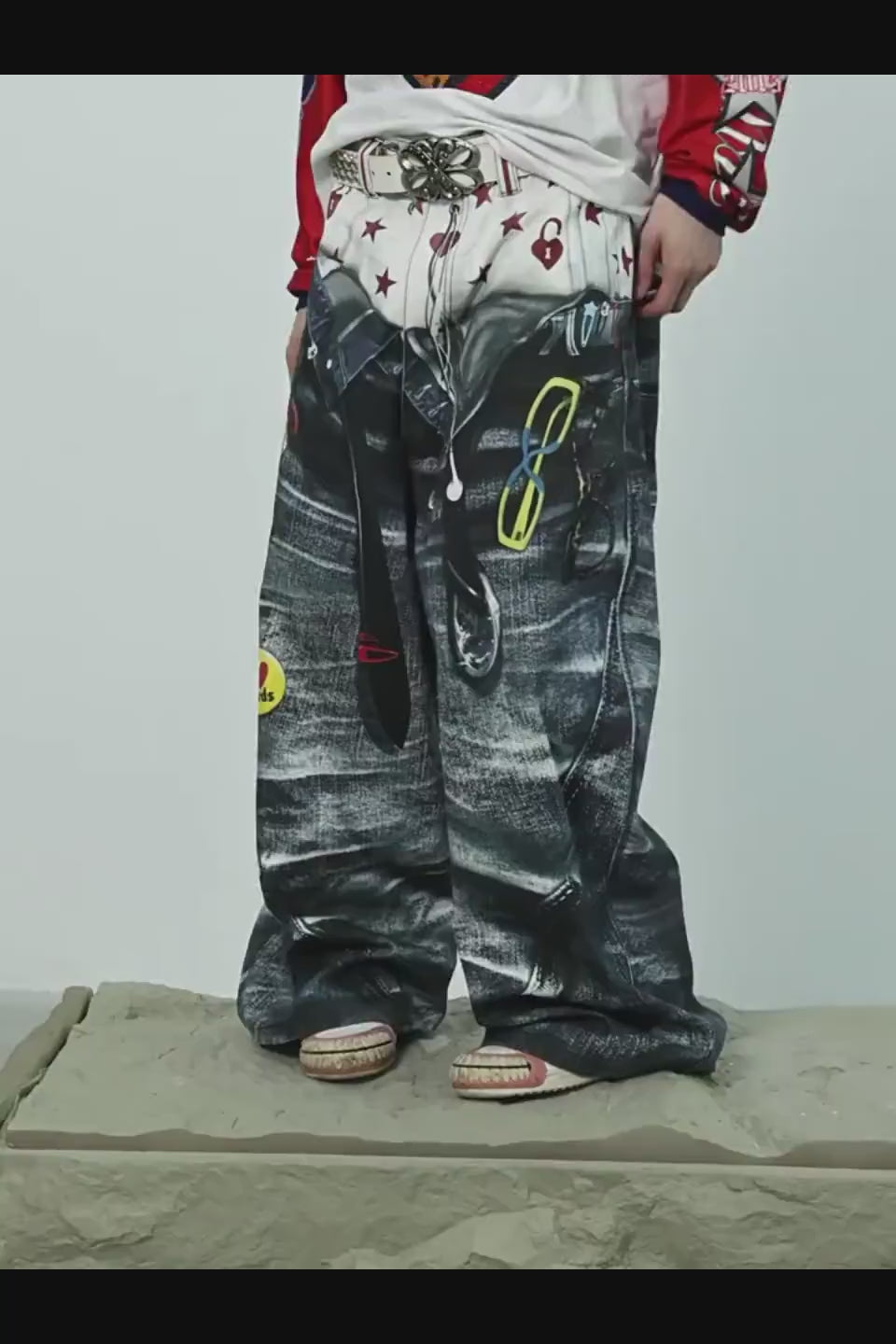 DND4DES | Double Layer Illusion Baggy Pants バギープリントパンツ