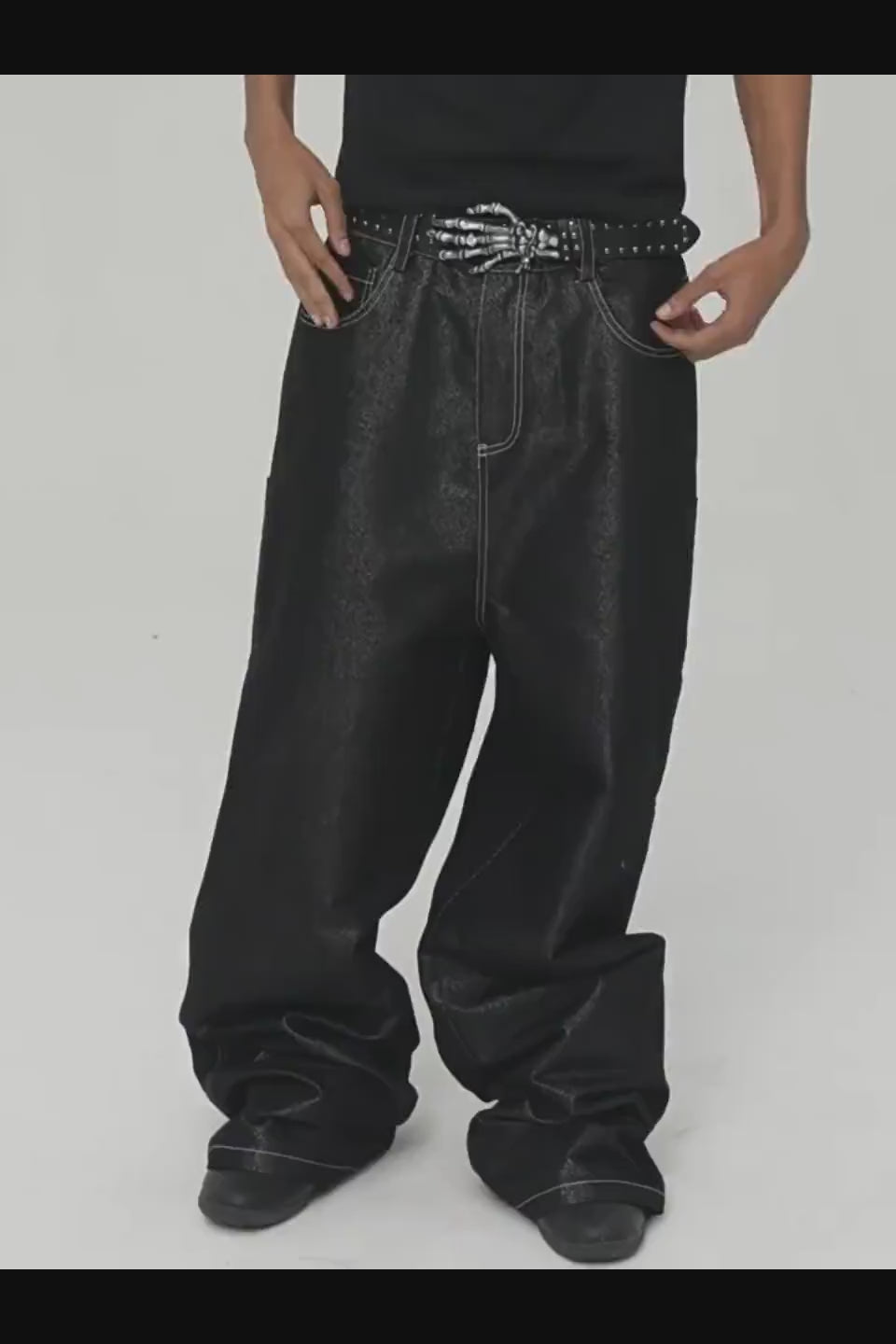 FOURTH3EX Rigid Multi Pocket Utility Pants - 多数のポケットが配されたリジッドブラックデニムのユーティリティパンツ