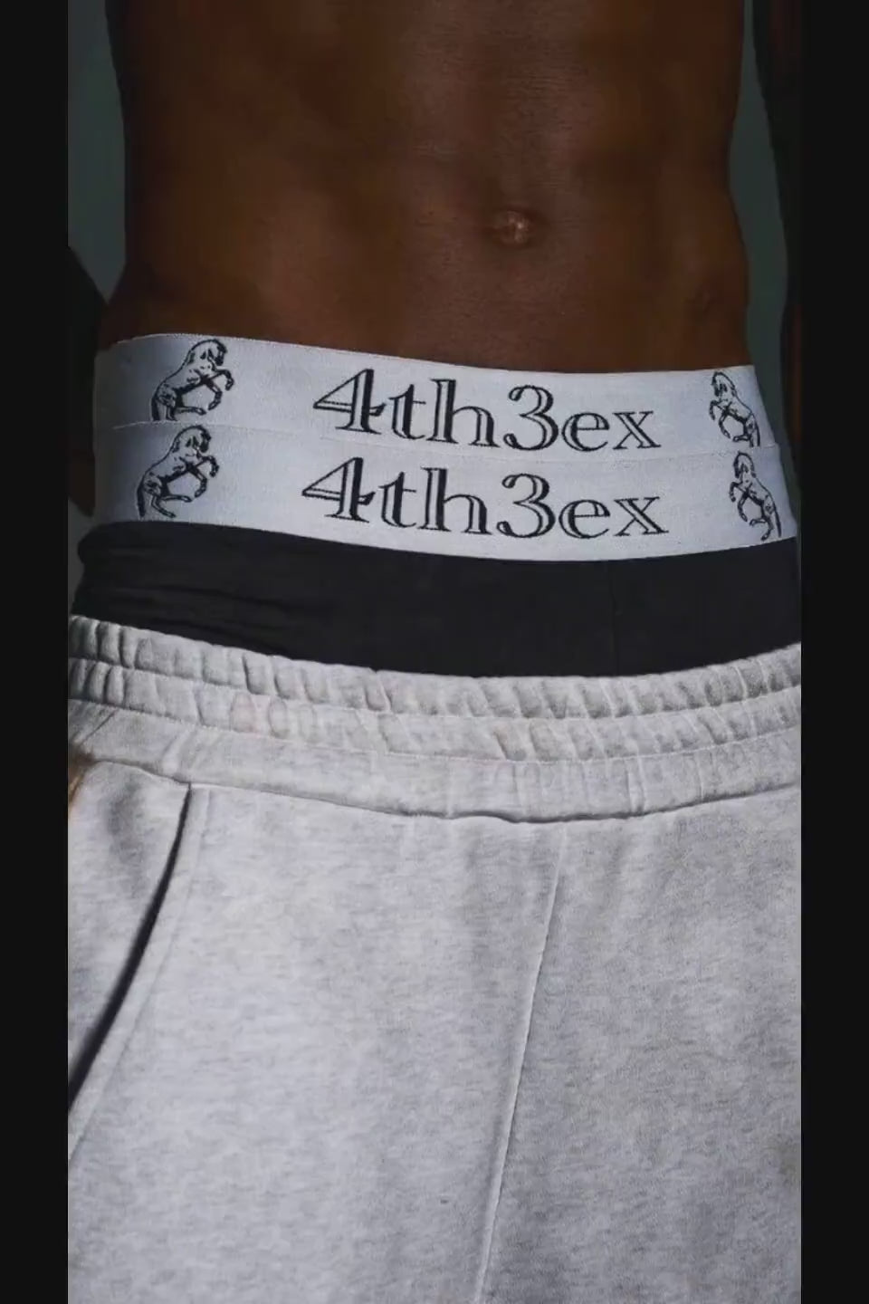 FOURTH3EX アンダーウェアの詳細。レイヤード風のウエストバンドに施されたブランドロゴとホースモチーフのジャガード
