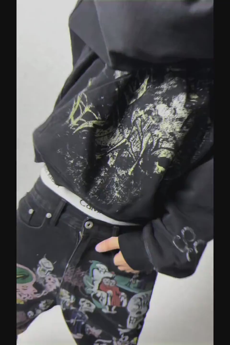 CINDER VEIN | Green Demon Rune Seam Print Enzyme Washed Hoodie