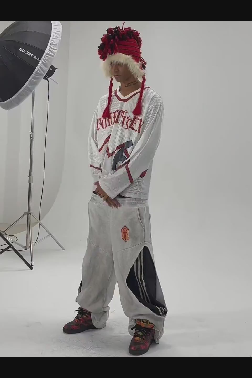 FOURTH3EX | Layered Waist Striped Wide Sweat Pants レイヤードパンツ