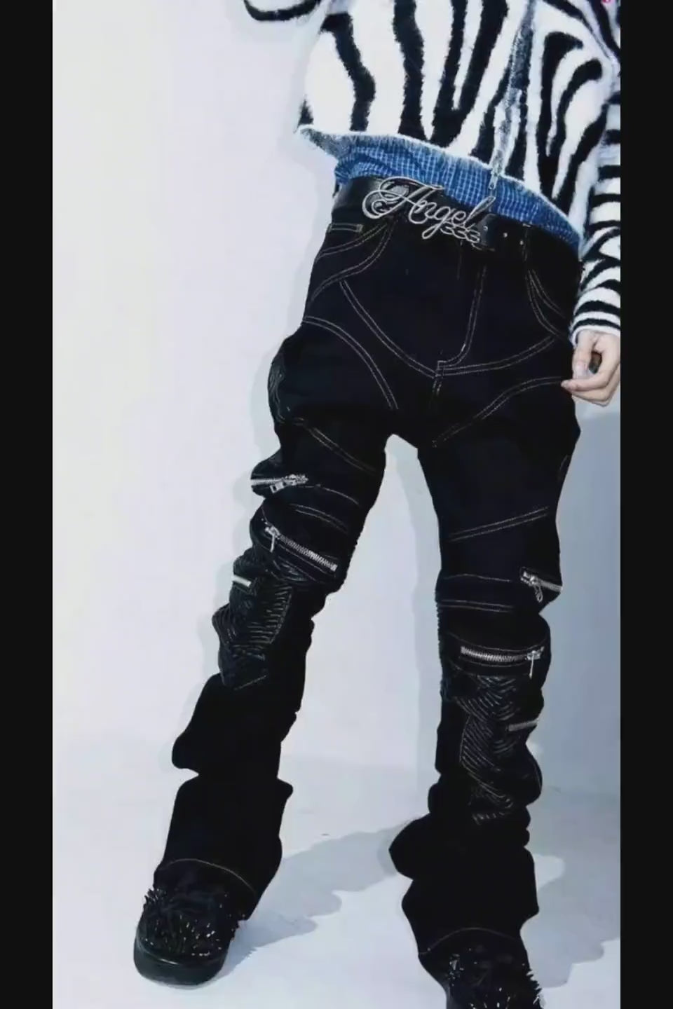 PCCVISION | Leather Paneled Zipper Pants バイカー レザー パンツ