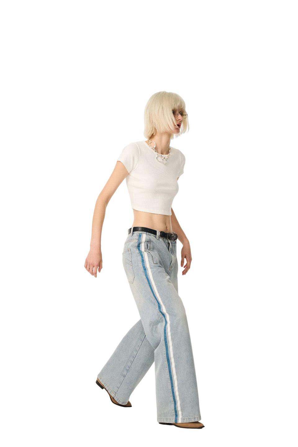 M Side Woven Belt Jeans